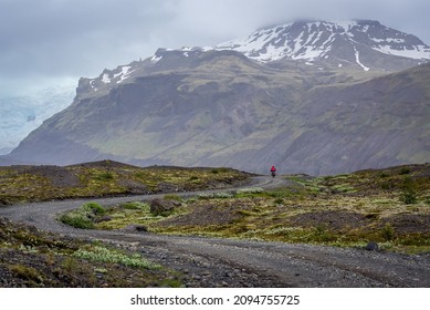 Gravel road to the tongue of Svinafell glacier in Iceland