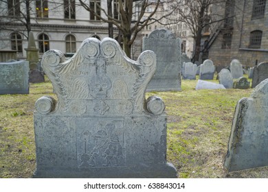 Graves At Kings Chapel Burying Ground In Boston Downtown - BOSTON / MASSACHUSETTS - APRIL 3, 2017