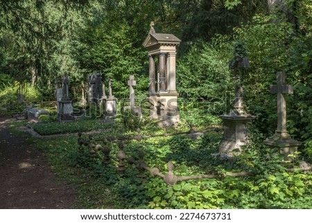 Graves and sculptures in the main cemetery, Frankfurt, Germany