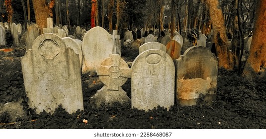 Gravestones in Highgate Cemetery in London