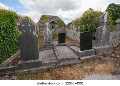 Gravestones inside the old ruins church  County Galway  Republic Ireland 