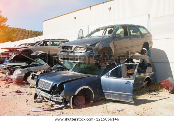 A\
graveyard of cars, broken cars sell on spare\
parts.	