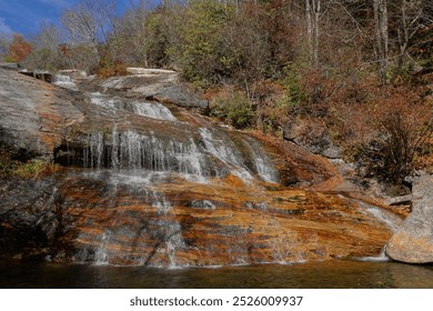 Graveyard fields lower falls along the Blue Ridge Parkway in North Carolina in Autumn