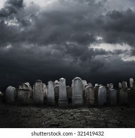 Graveyard At Night. Halloween Concept. 