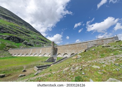 Gravity Dam Of The White Lake Bernina Swiss Alps