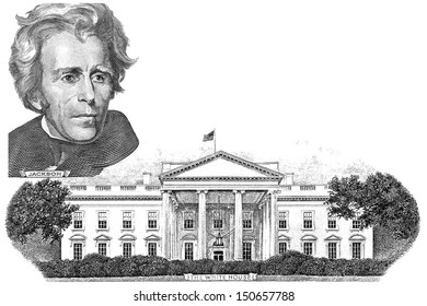 Gravure Of Andrew Jackson And  White House In The Twenty Dollar Banknote