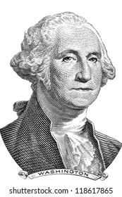Gravure of George Washington in front of the old one dollar banknote