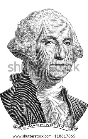 Gravure of George Washington in front of the old one dollar banknote