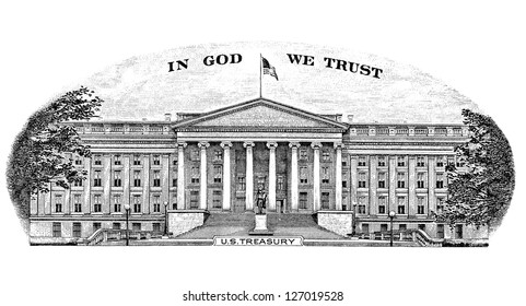 Gravure US Treasury In God We Trust From The Back Of A Ten Dollar Bill