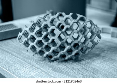 Gray abstract model printed on 3d printer from powder on background. 3D prototype created by 3d printing technology. Multi Jet Fusion MJF. Concept new modern hi-technology 3d printing. Progressive. - Shutterstock ID 2121902468