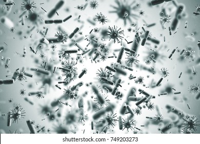 Gray bacteria and viruses of various shapes against a light gray background. Concept of science and medicine. 3d rendering - Shutterstock ID 749203273