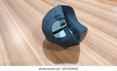 a gray baseball cap on the table