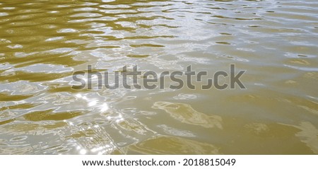 The gray and brown surface of the water in the lake swaying from the light breeze, the glare of the sun at the bottom left (texture).