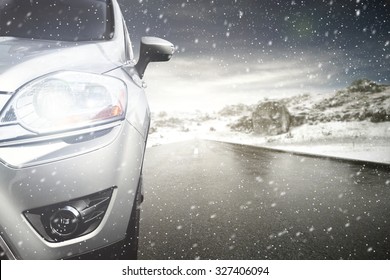 Gray Car And Winter Road 