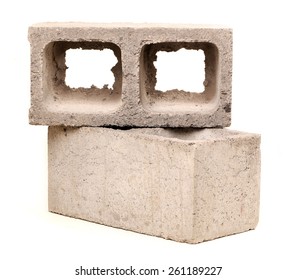 Gray Cement Cinder Block Isolated On White Background 