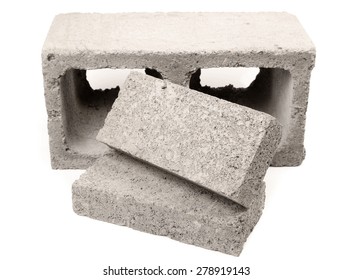 Gray Cement Cinder Block Isolated On White Background  