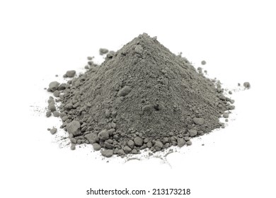 Gray cement powder on white background 