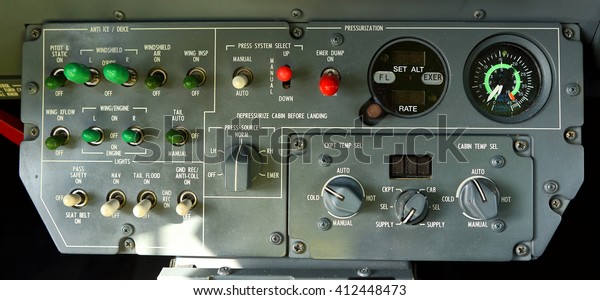 Gray Control Panel Cabin Pressurization Aircraft Stock Photo Edit