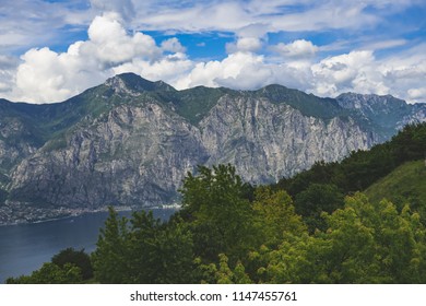 Gray Cumulus clouds in the mountains before the rain.