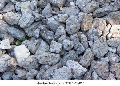 Gray Fine Texture, Stone Background. Gravel Pebble Stone Light Background From Rubble Granite Gravel, Closeup.