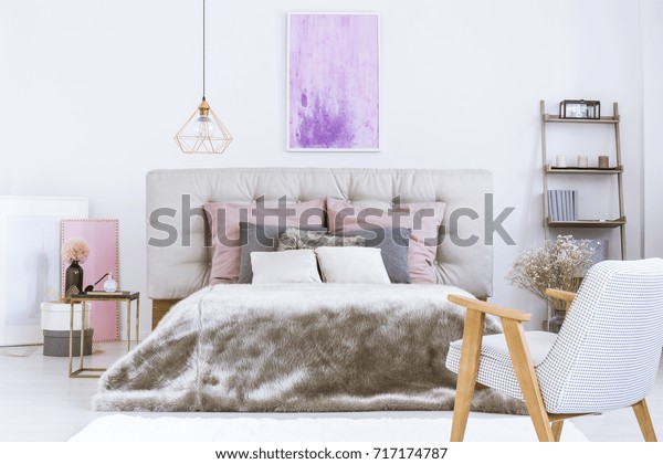 Gray Fur Duvet Covering Kingsize Bed Stock Image Download Now