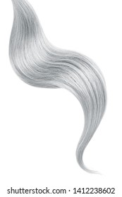 Gray Hair Isolated On White Background. Long Wavy Ponytail