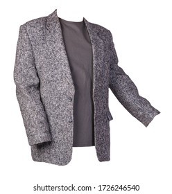 gray jacket with buttons and  graphite t-shirt isolated on a white background. Casual style