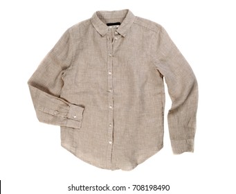 Gray Linen Shirt. Isolate On White Background