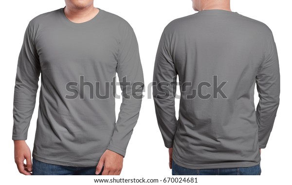 Gray Long Sleeved Tshirt Mock Front Stock Photo (Edit Now) 670024681