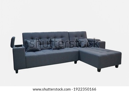 Gray L-Shape sofa isolated on white background. Adjustable sofa bed that can transforms into bed. 