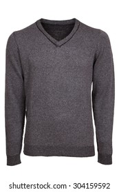 Gray Male V Neck Sweater