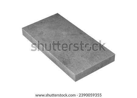 Gray marble rectangular slab is isolated on white background.