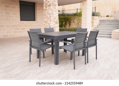 Gray Metal table With 6 Chairs Outdoor In the yard and garden,made of metal