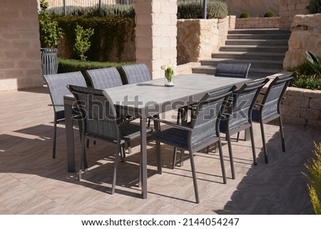 Gray Metal Table,ceramic table face With 8 Chairs Outdoor In The Home Garden