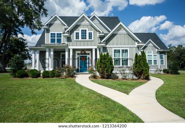 1 121 203 Grey Houses Images Stock Photos Vectors Shutterstock   Gray New Construction Modern Cottage 600w 1213364200 