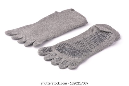Gray Non-slip Yoga Toe Socks Isolated On White