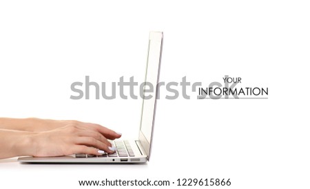 Gray notebook laptop in hand pattern on white background isolation