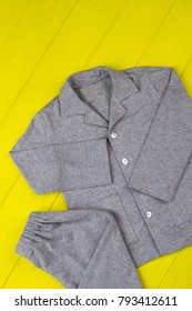 Gray Pajama Set For Boys. Loose Pants And Shirt Made Of Soft Cotton. Warm And Comfy For Winter Nights.