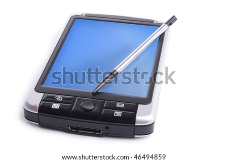 gray PDA with black butons on white background (isolated)