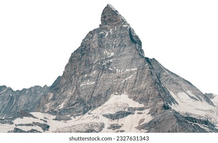 Gray rocky mountain peak (Zermatt, Schweiz) isolated on white background.