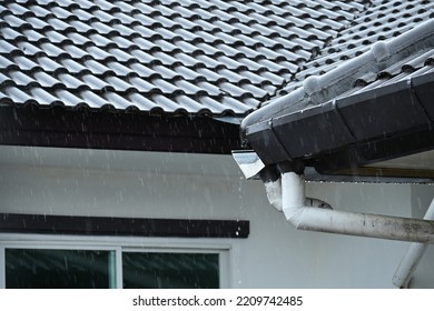 Gray Roof Of House Residential With Rain