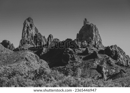 Gray Scale of Mule Ears Formations in Big Bend National Park