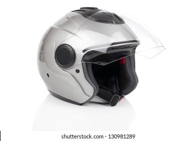 Gray, Shiny Motorcycle Helmet Isolated