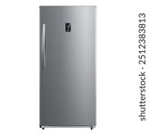 Gray single door fridge. Home Appliance captured from the front angle on a white background, non branded refrigerator shooting indoors .