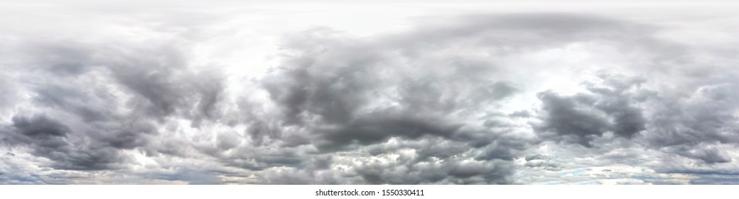 Gray Sky With Rain Clouds. Seamless Hdri Panorama 360 Degrees Angle View  With Zenith For Use In 3d Graphics Or Game Development As Sky Dome Or Edit Drone Shot