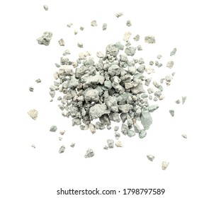 Gray small rocks ground texture isolated white background. black small road stone. gravel pebbles stone texture. dark background of crushed granite gravel, close up. clumping clay