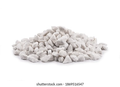 Gray Small Rocks Ground Texture Isolated White Background. White Small Road Stone. Gravel Pebbles Stone