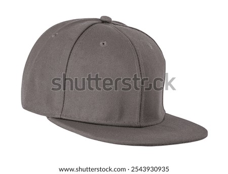 Gray snapback cap isolated on white background, ideal for streetwear and casual fashion.