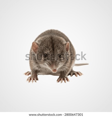 Gray squirrel with white underbelly sitting on white background