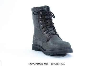 Gray Suede Boots On White Background